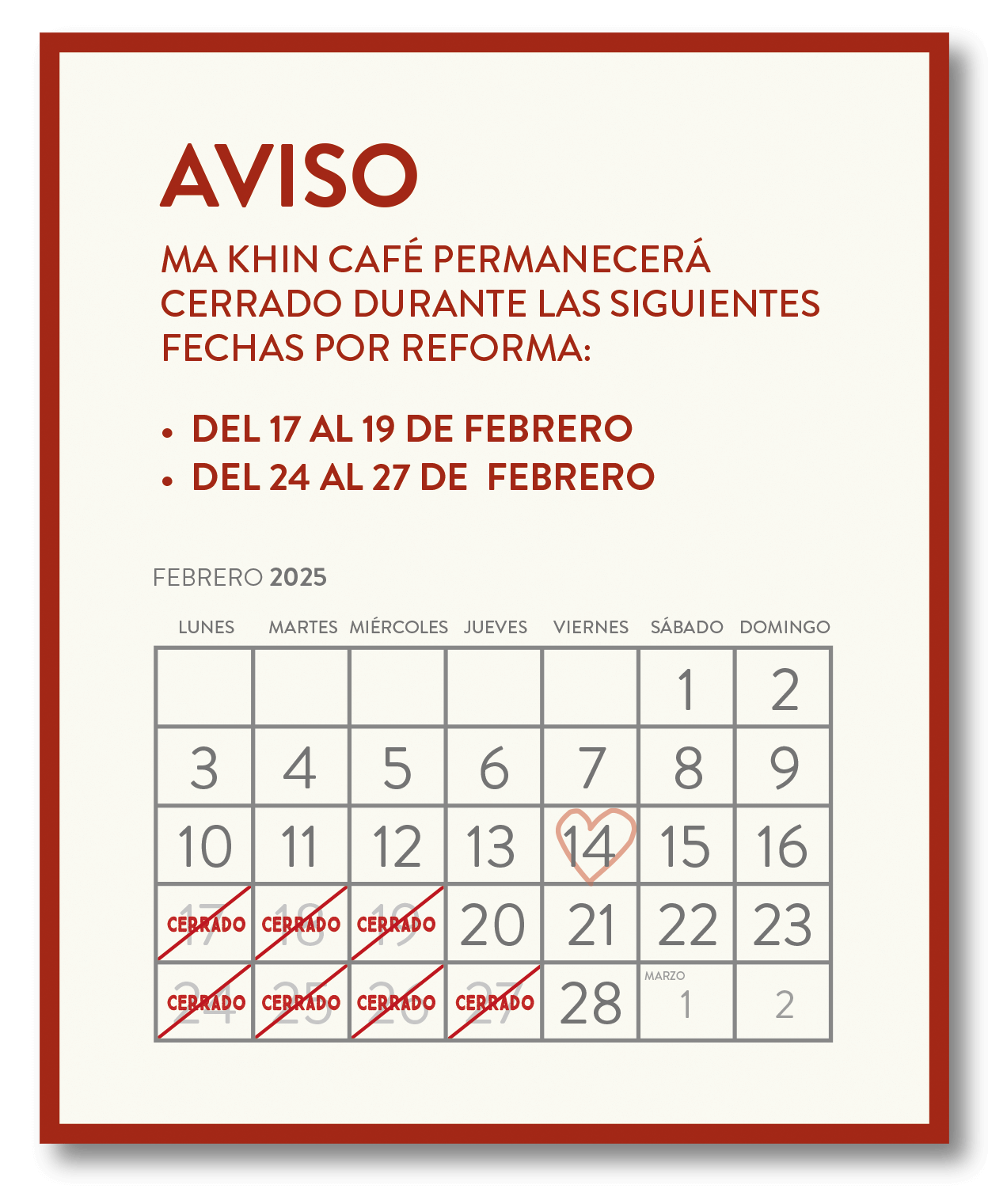 Aviso cierre Makhin reforma